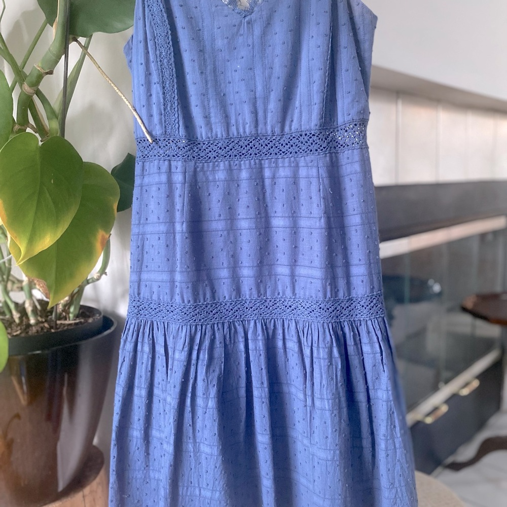 Endless Rose dress. Navy Crochet spaghetti strap, zip back,  midi sundress.